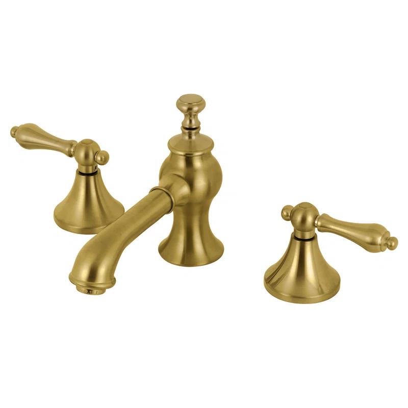 Kingston Brass Vintage Two-Handle 3-Hole Deck Mount Widespread Bathroom Faucet with Brass Pop-Up Drain