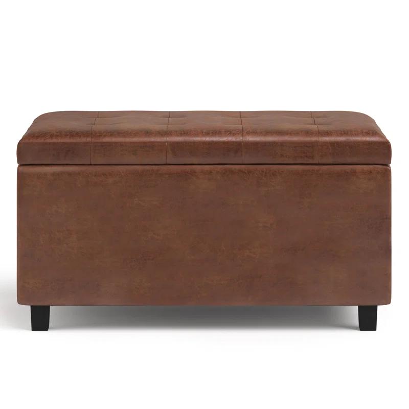 Simpli Home Cosmopolitan 34"W Upholstered Storage Ottoman with Tufted Design and Large Interior Storage