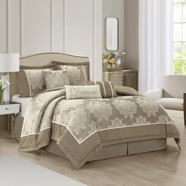 Nanshing America, Inc Therese 7 Piece Traditional Damask Comforter Set