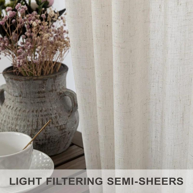 Ivory Cream Curtains 86 Inches Long For Living Room 2 Panel Set Back Tab Pocket Light Filtering Semi Sheer Linen Pleat Curtains Rustic Farmhouse Boho Decor Cotton Textured Gauze Drapes 52 X 86
