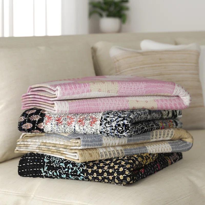 Rajani Home Advika Handmade Kantha Cotton Throw Blanket
