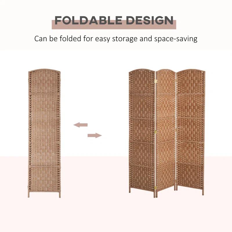 Gracie Oaks 6' Tall Wicker Weave 3 Panel Room Divider Privacy Screen