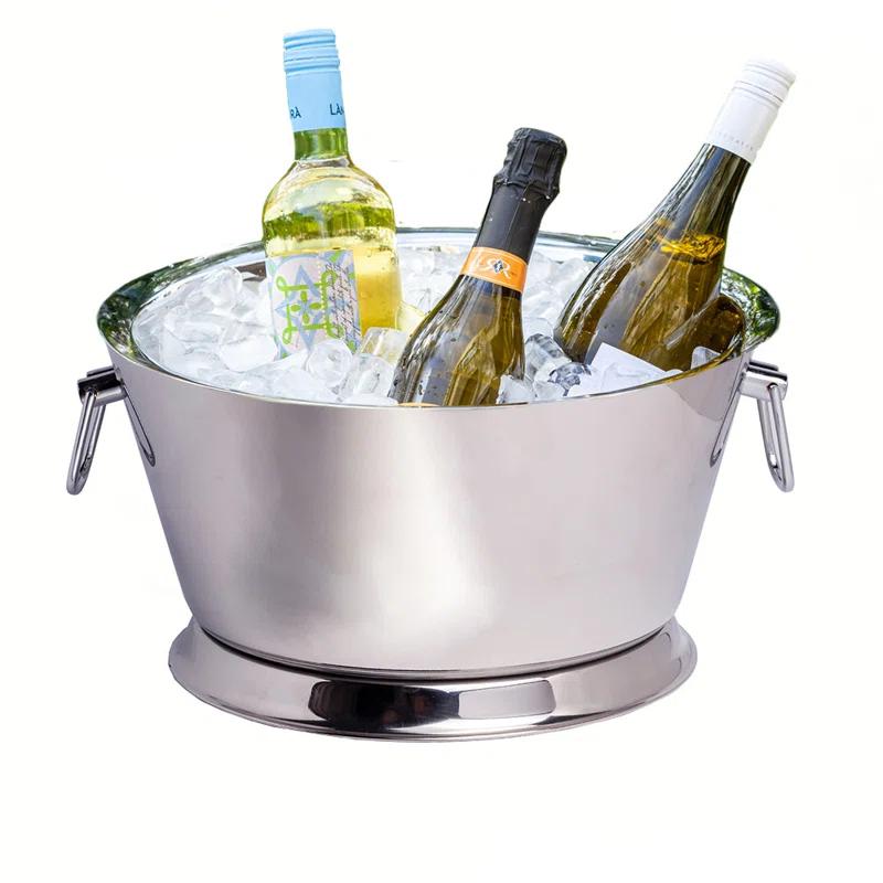 Prep & Savour Demetro Beverage Tub for Parties Stainless Steel Drink Tub Cooler Ice Bucket for Hosting Parties Drink Bucket with Handles