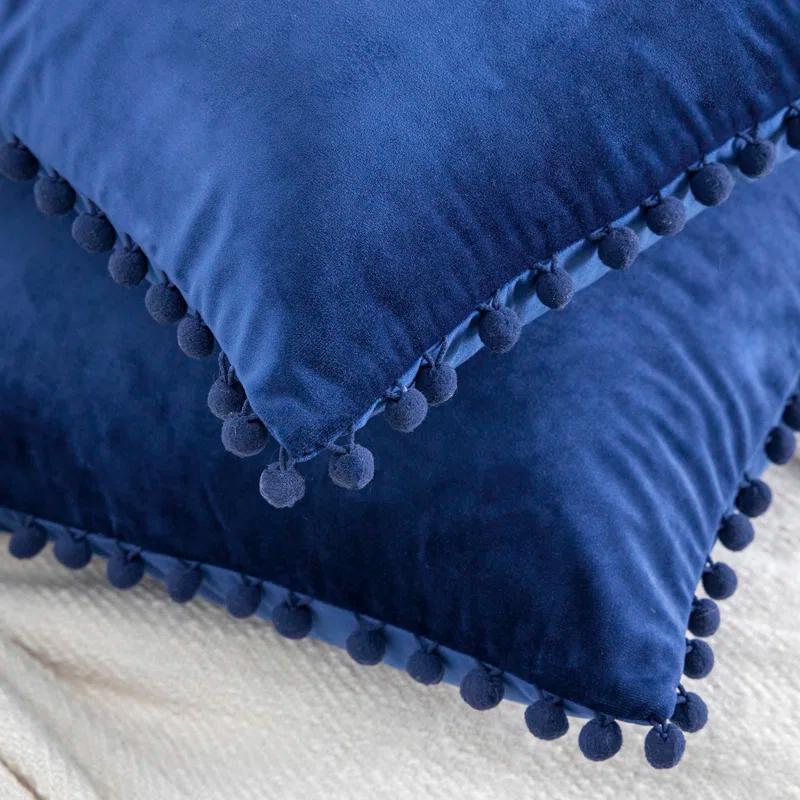 Phantoscope Velvet Pompom Collection Tassels Reversible Throw Pillow (Set of 2)