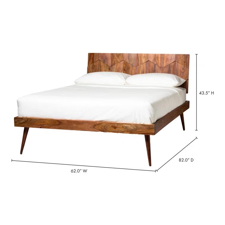 Deluxe Mid-Century Modern Sheesham Wood Queen Platform Bed with Storage
