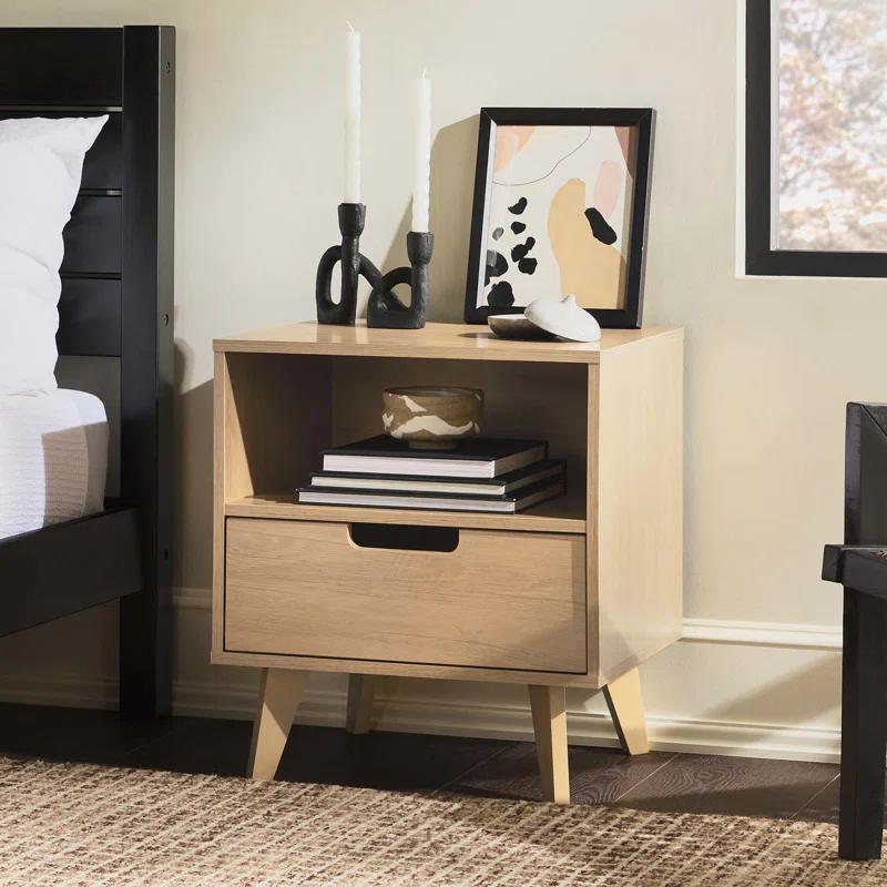 George Oliver Modern 1-Drawer Nightstand with Open Cubby - Riviera