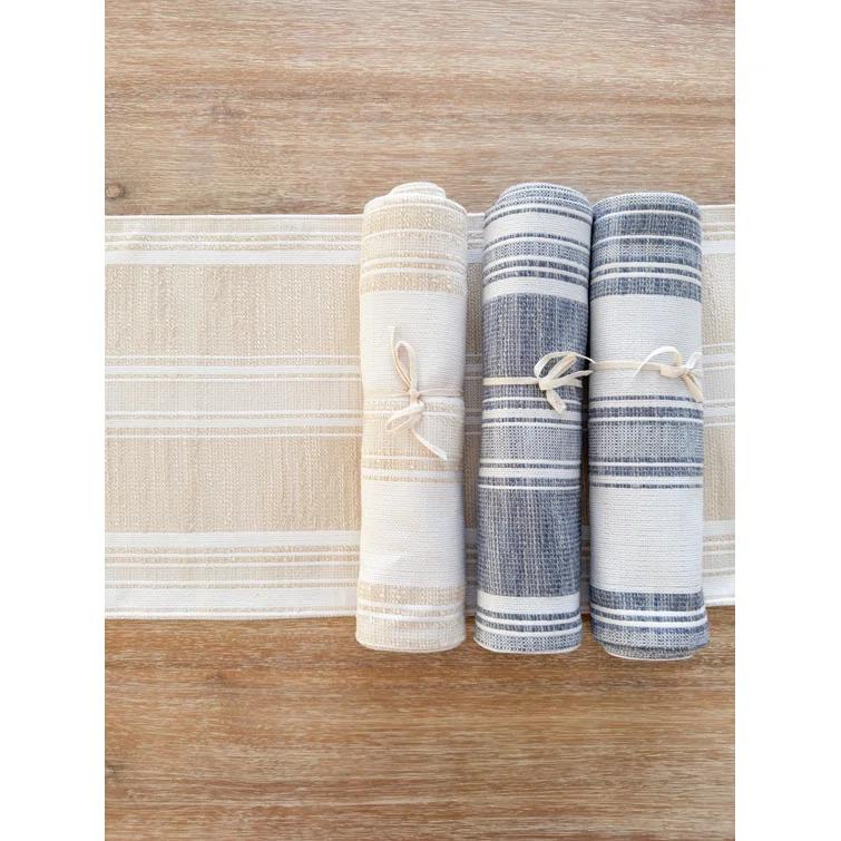 Anaya Beach Club Stripe Indigo Indoor Outdoor Table Runner