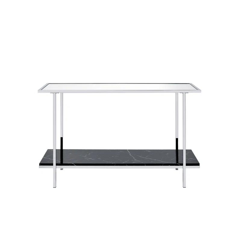 Ivy Bronx Angwin Mirrored Faux Marble & Chrome Console Table | Wayfair
