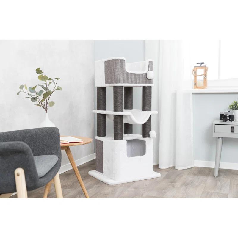 TRIXIE TRIXIE Lucano 43.3" XXL Cat Tree - Sisal Scratching Posts, Plush Covered House, Cat Beds, Platforms, Two Hanging Toys