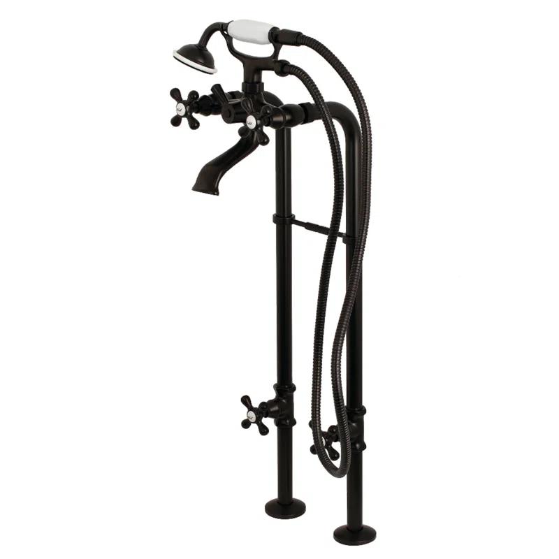 Kingston Brass Kingston Three-Handle 2-Hole Freestanding Tub Faucet with Supply Line and Stop Valve