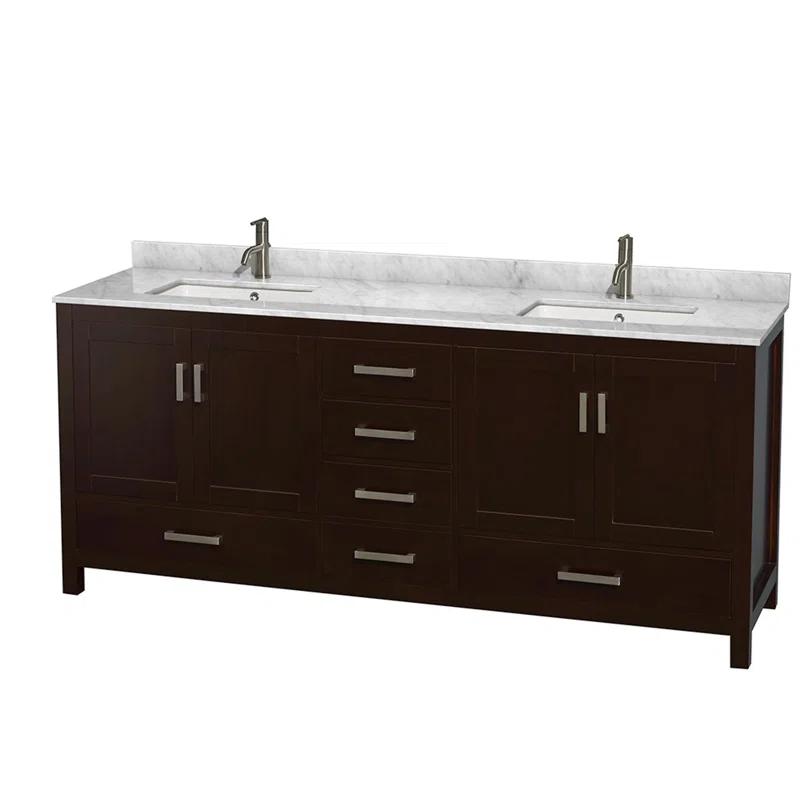 Wyndham Collection Sheffield 80" Freestanding Double Bathroom Vanity with Marble Top