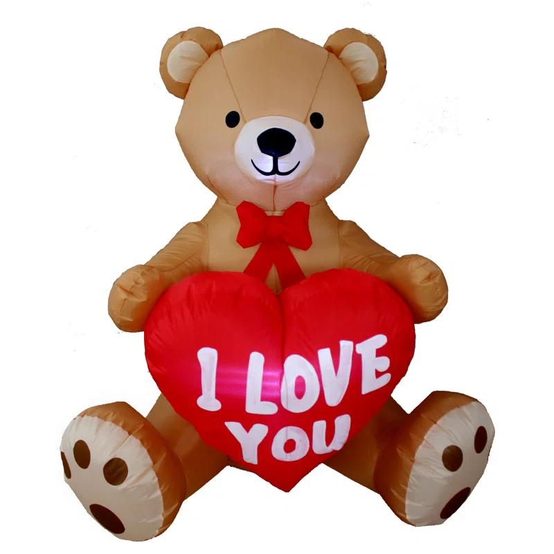BZB Goods 4 Foot Tall Lighted Happy Valentine's Day Inflatable Sweet Teddy Bear with I Love You Heart Indoor / Outdoor Blow Up Yard Decoration