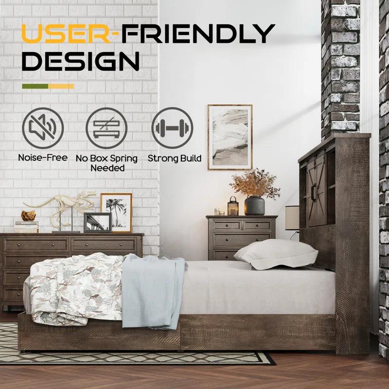 Sherell Wooden Bookcase Bed Frame