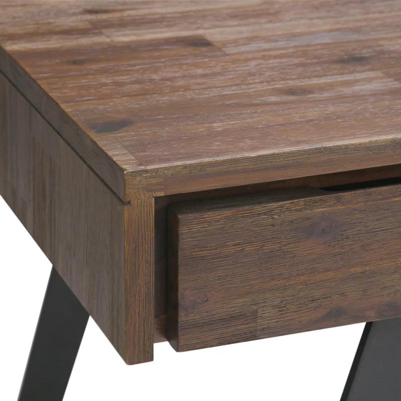 Simpli Home Lowry Solid Acacia Wood Desk, Industrial Style with Keyboard Tray and 2 Drawers