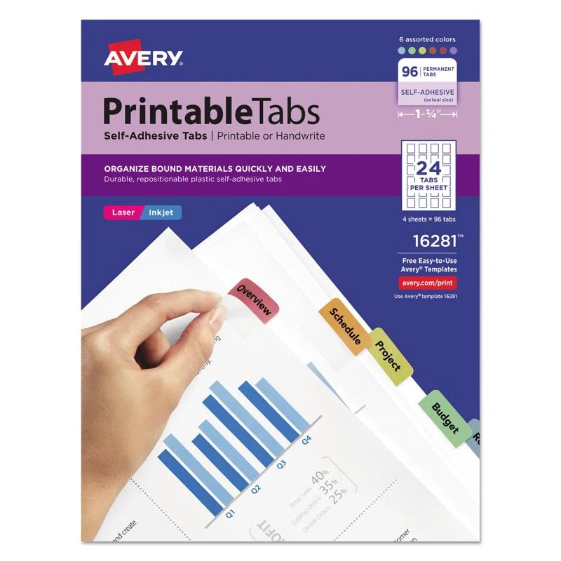 Avery Consumer Products Avery® Printable Repositionable Plastic Tabs PVC / Vinyl Hanging Files Cabinet