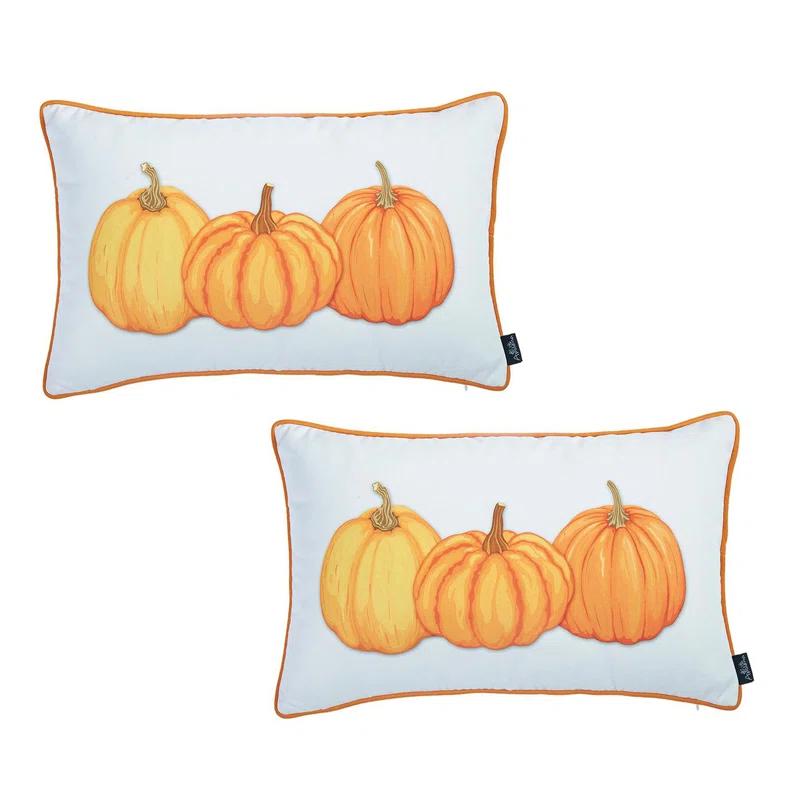 Lux Comfort Fall Throw Pillow Cover Pumpkins 12" x 20" Lumbar (Set of 2)