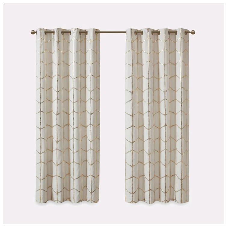 Everly Quinn Total Blackout Metallic Print Grommet Top Curtain Panel Pair (2 Pcs Window Panels)