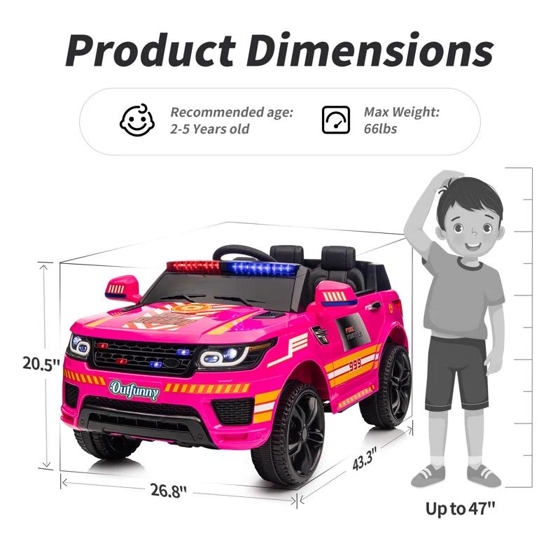 Outfunny Electric Police Car for Kids, 12 Volt Kids Ride on Toy Car with Remote Control, Bluetooth, Megaphone