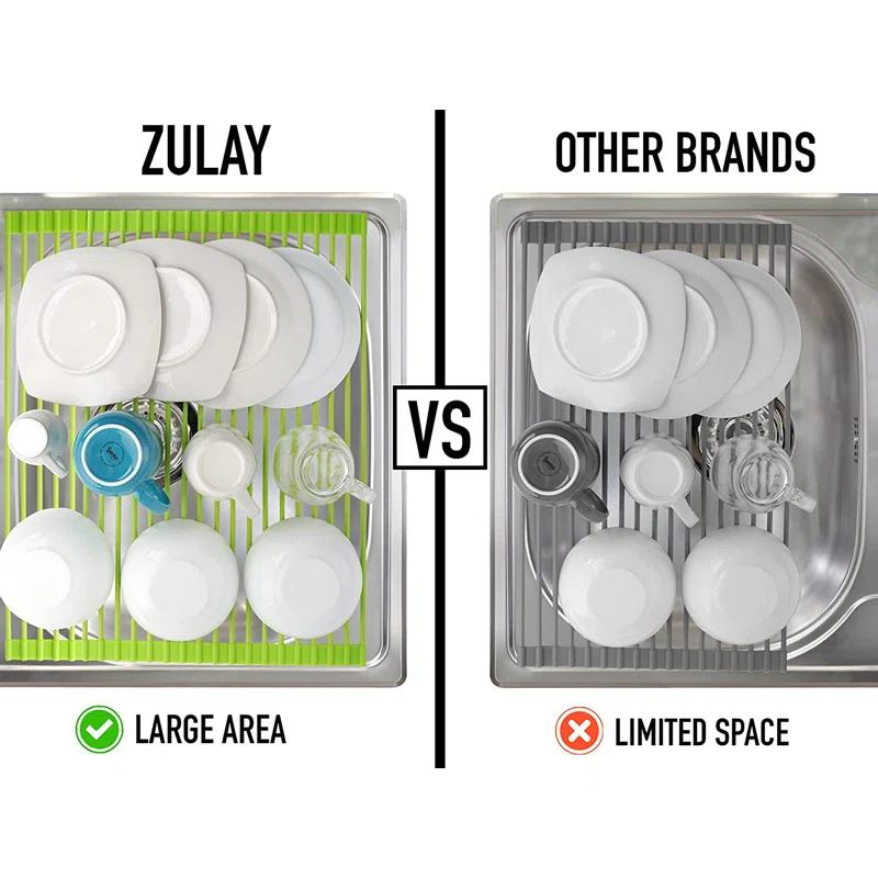 Zulay Kitchen Zulay Kitchen Large Roll Up Dish Drying Rack - Heavy Duty Silicone Wrapped Steel Rods Over Sink Dish Drying Rack