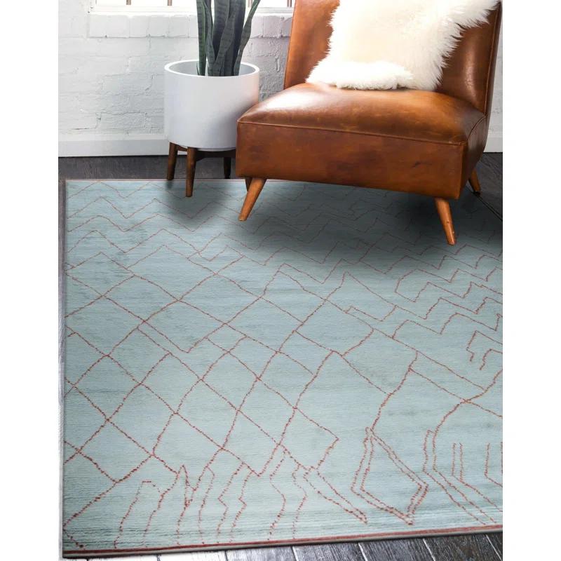 EORC Isla Moroccan Blue Hand Knotted Wool Rug