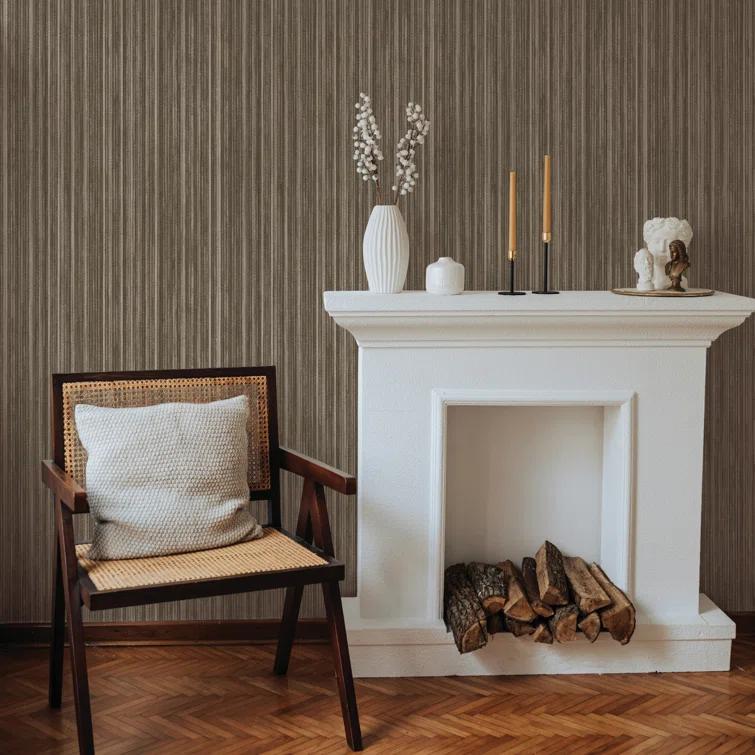 Tempaper & Co. 28 sq ft Faux Grasscloth Removable Peel and Stick Wallpaper Textured Bronze : Vinyl, Self-Adhesive, Thin Stripe Pattern