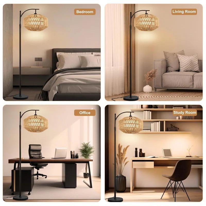 Bay Isle Home™ Boho 72'' Rattan Floor Lamp With 3 Color Temps, 360° Rotatable Modern Farmhouse Design For Bedroom/Living Room/Office