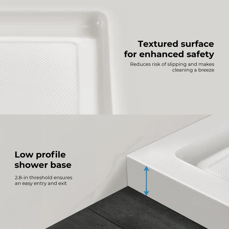 OVE Decors 34" x 32" Rectangle Shower Base Pan, White Acrylic, Center Drain, Reversible Design