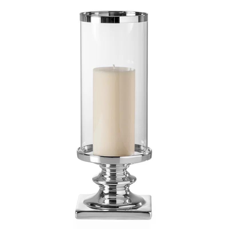 Charlton Home® 14''H Ceramic Pillar Candle Holder with Hurricane Candle Holder Glass