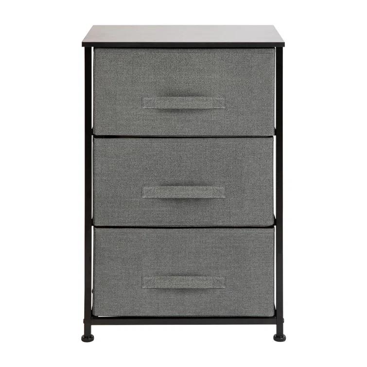 Ebern Designs Colne 3 Drawer Vertical Storage Dresser with Wood Top & Fabric Pull Drawers