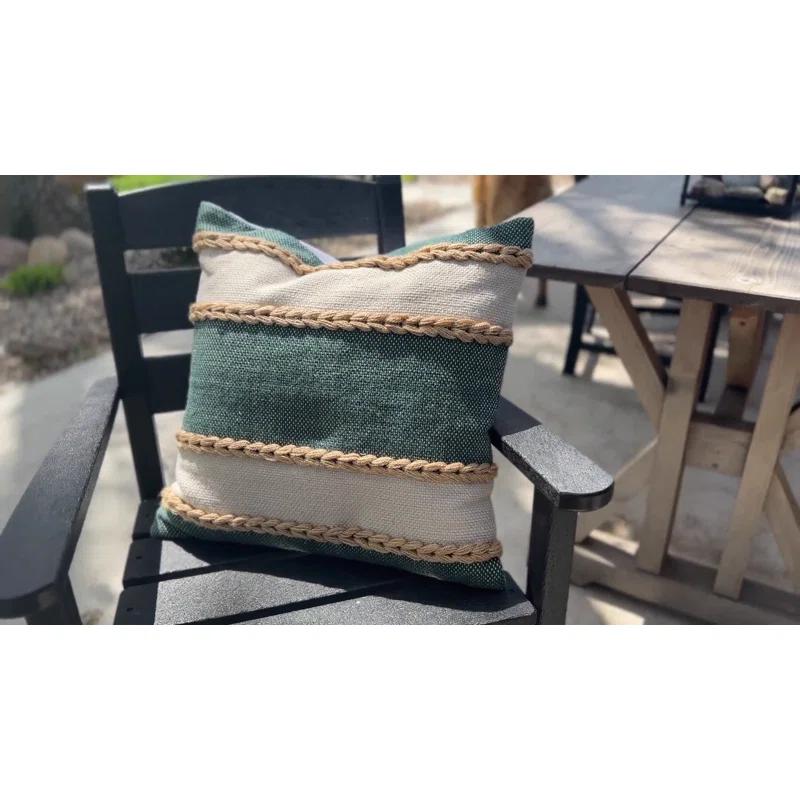 Foreside Home & Garden Foreside Home & Garden 20x20 Outdoor Indoor Wide Stripe Filled Throw Pillow Green Polyester