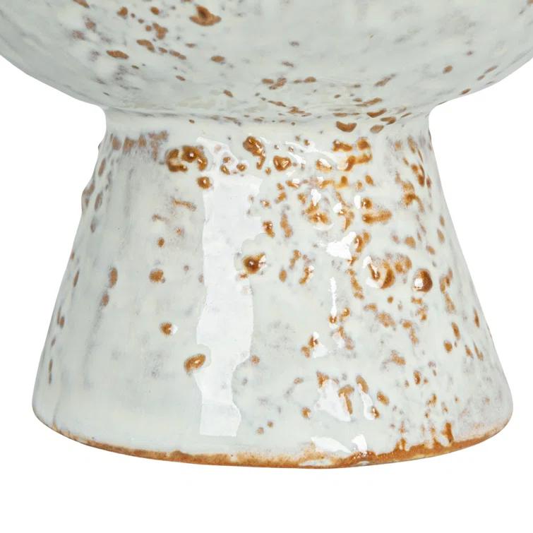 Green and Brown Speckled Stoneware Bowl with Stand