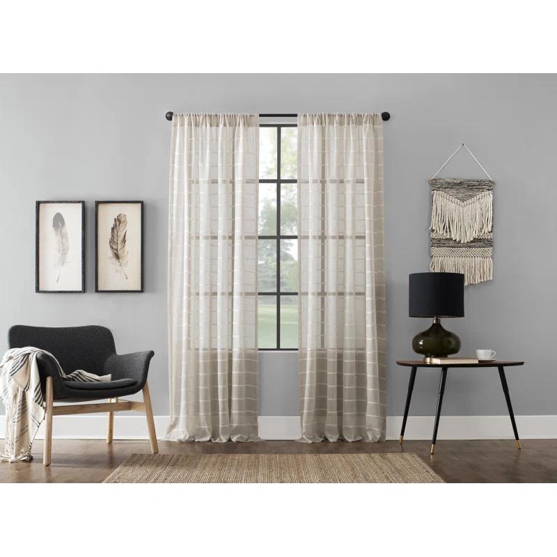 Clean Window Aso Twill Stripe Anti-Dust Linen Blend Sheer Curtain Panel