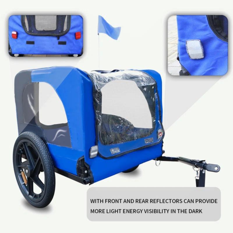 Myhomekeepers Blue High Quality 16 Inch Air Wheel Pet Bike Trailer For Dogs Foldable Bicycle Pet Trailer