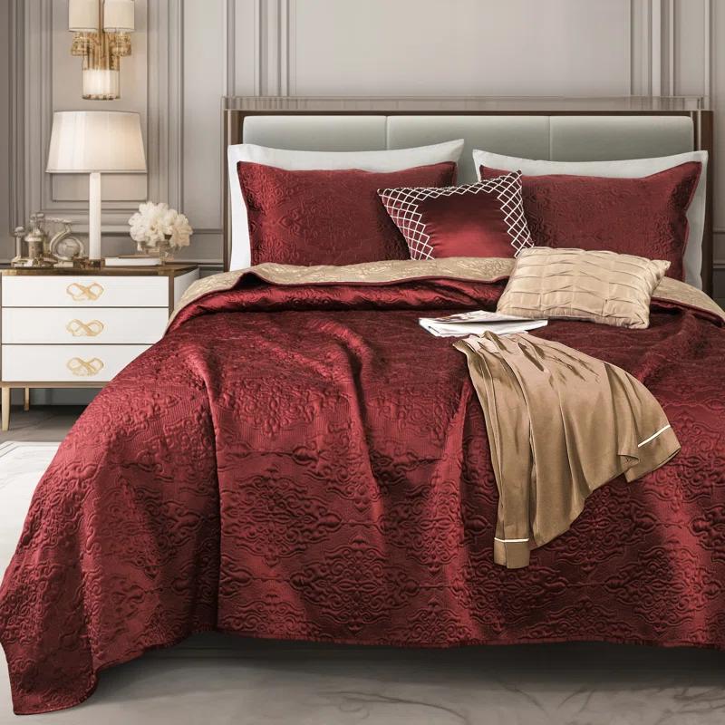 Wonderful Textile Satin Quilt Set Cooling 5-Piece Bedding Set