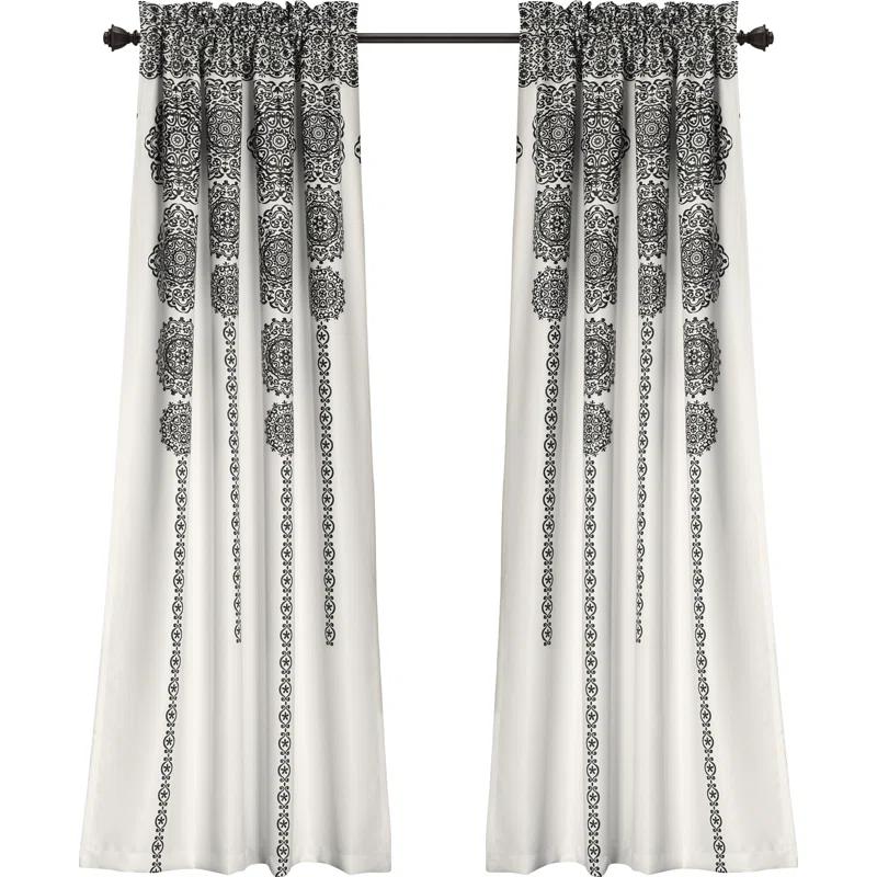 Lush Decor Stripe Medallion Polyester Room Darkening Curtain Pair (Set of 2)