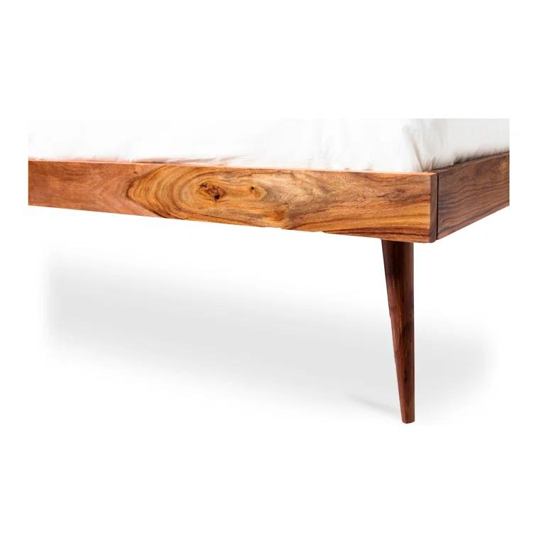 Deluxe Mid-Century Modern Sheesham Wood Queen Platform Bed with Storage