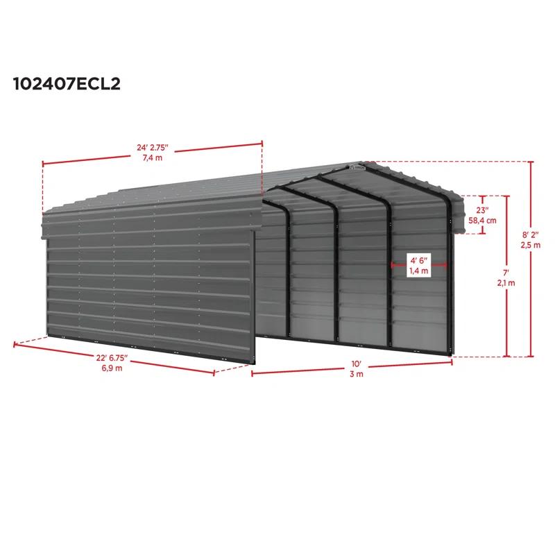 Arrow Arrow Steel Carport with 2 Side Wall Kits, 10X24X07