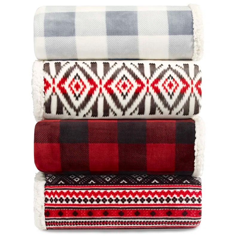 Eddie Bauer Plush Plaid Sherpa Reversible Blanket
