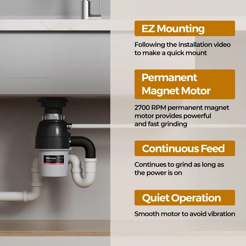 3/4 Hp Garbage Disposals, 2700 Rpm, 37 Oz, 115v, With Power Cord