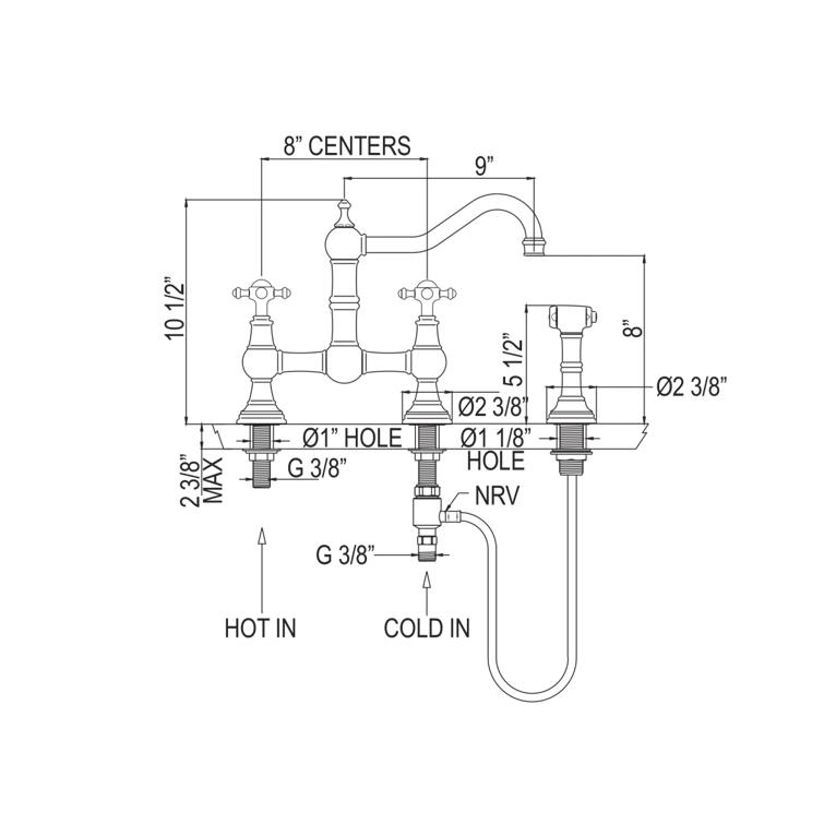 Perrin & Rowe Edwardian Bridge Kitchen Faucet With Side Spray U.4755X-PN-2