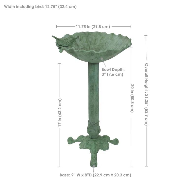 SunnyDaze Decor Autumnal Leaf Freestanding Cast Aluminum Outdoor Bird Bath - Green Patina