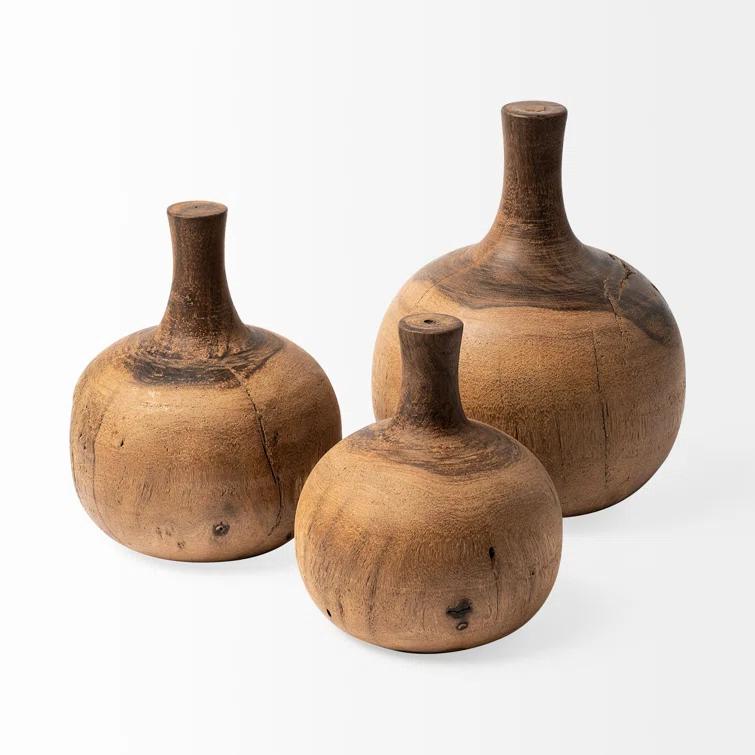 Afra Large Solid Wood Vase Shaped Decorative Object