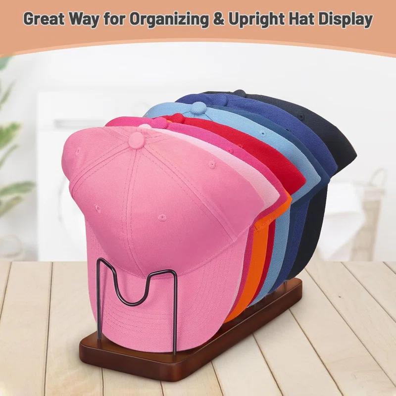 17 Stories Hat Rack Stand For 10 Baseball Hats Wood Metal Hat Holder Storage Baseball Cap Organizer For Closet Dresser Desk ,Brown, 1 Pack