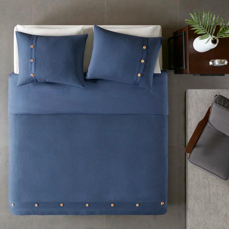 Marcus 3 Piece Cotton Waffle Weave Duvet Cover Set