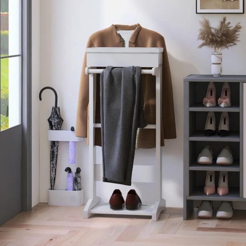 Lark Manor™ Portable Garment Rack Clothes Valet Stand With Storage Organizer Table Entryway Organizer Garment Rack