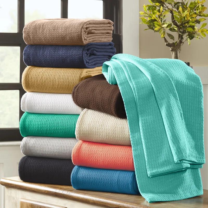 Superior Waffle Weave Honeycomb Knit Soft Textured All-Season Cotton Blanket