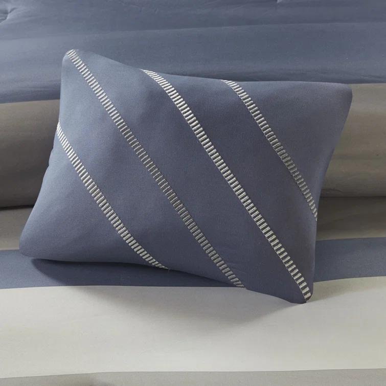 Intelligent Design Marsden Blue/Gray Microfiber Striped Comforter Set with Bed Sheets