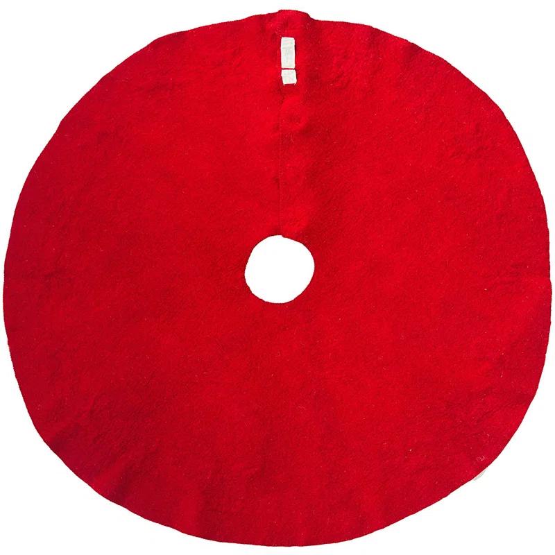 Arcadia Home Cream Reindeer on Red Christmas Tree Skirt in Hand Felted Wool - 60"/72"