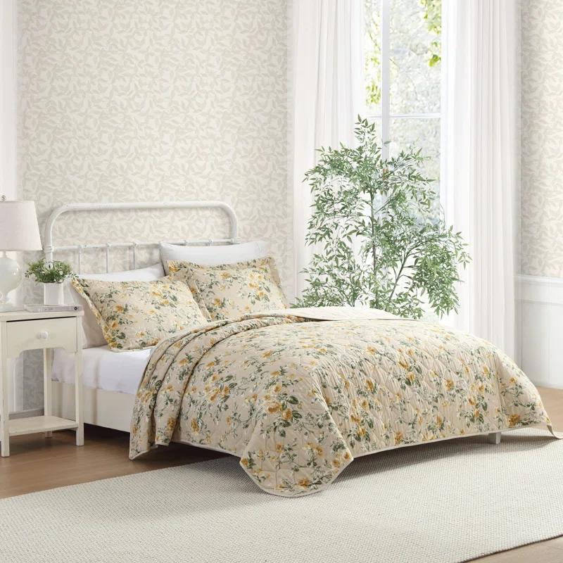 Laura Ashley Laura Ashley Roses Cotton Reversible Gold Quilt Set