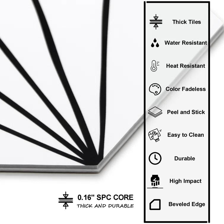 Sunwings 8" x 9" x 4mm Peel & Stick Floor Tile Hexagon Vinyl Flooring